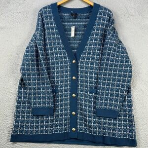 Talbots Merino 100% Wool Sweater Women 3X Blue Knit Button Up Quarter Sleeve NEW
